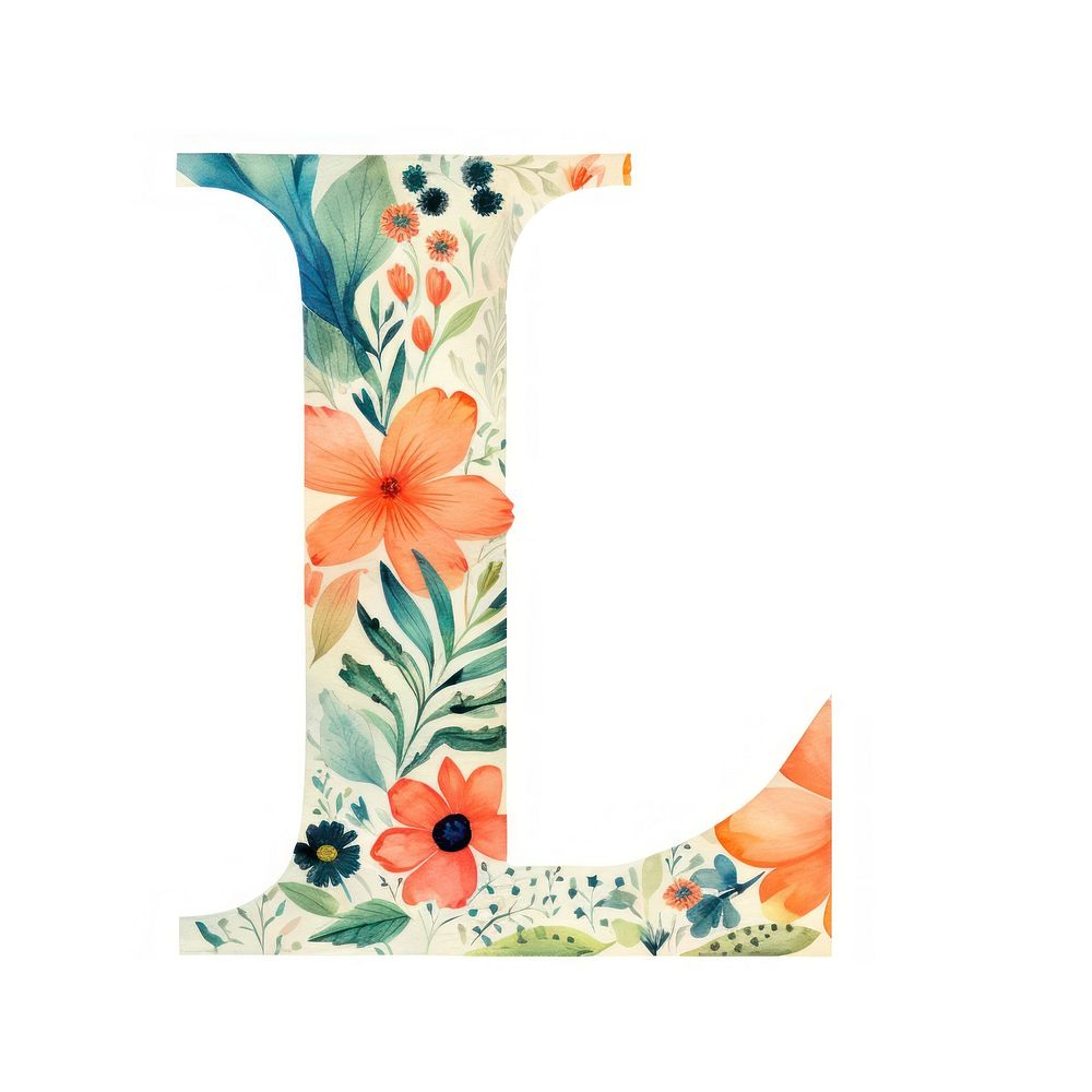 Floral inside alphabet L text graphics cushion.