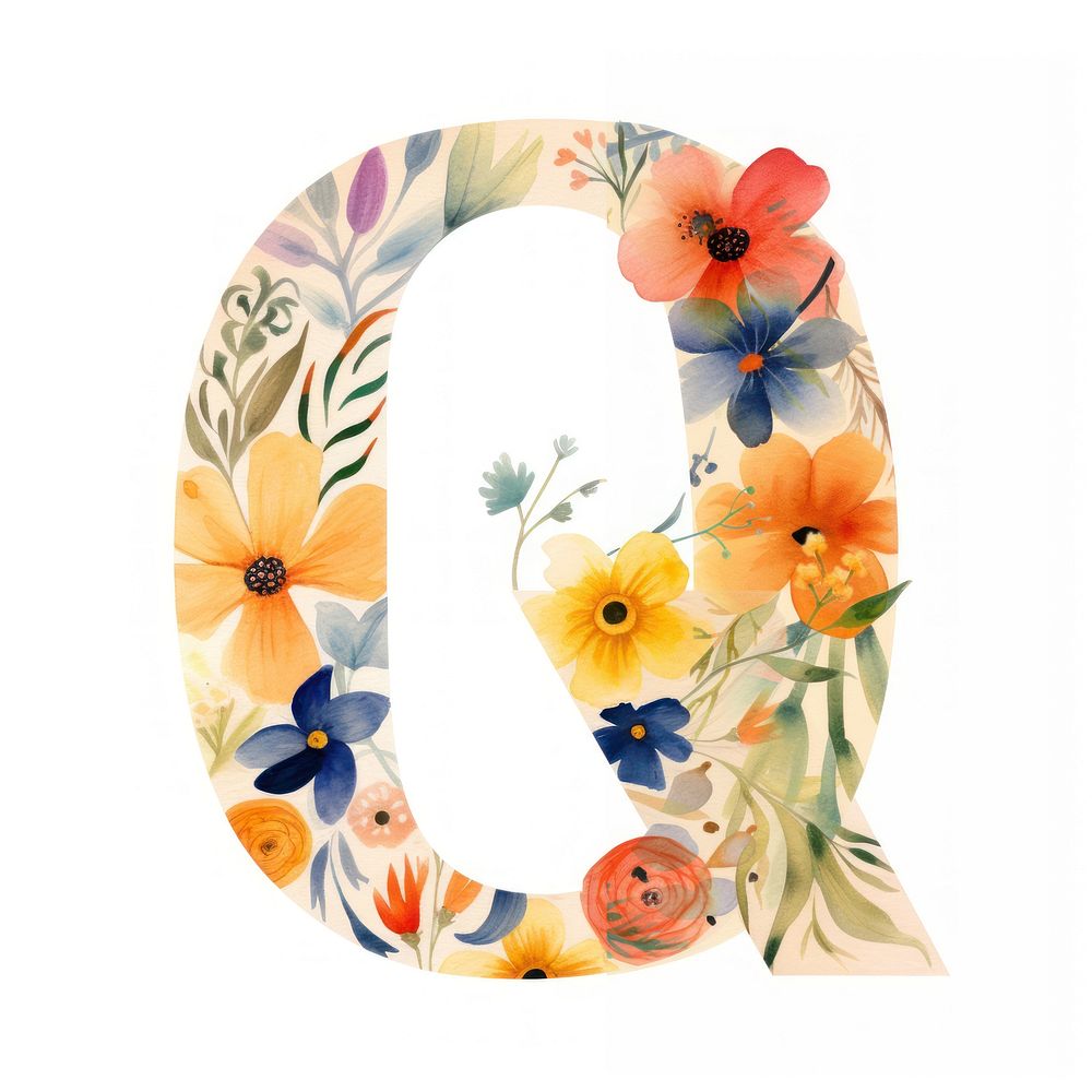 Floral inside alphabet q text number symbol.
