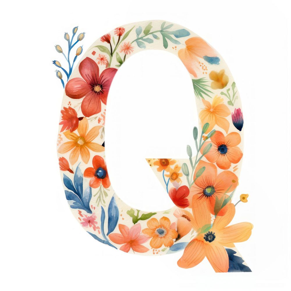 Floral inside alphabet q text graphics pattern.