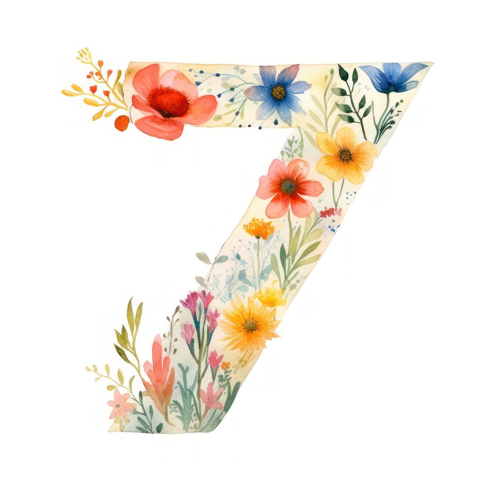 Floral inside number 7 text graphics pattern.