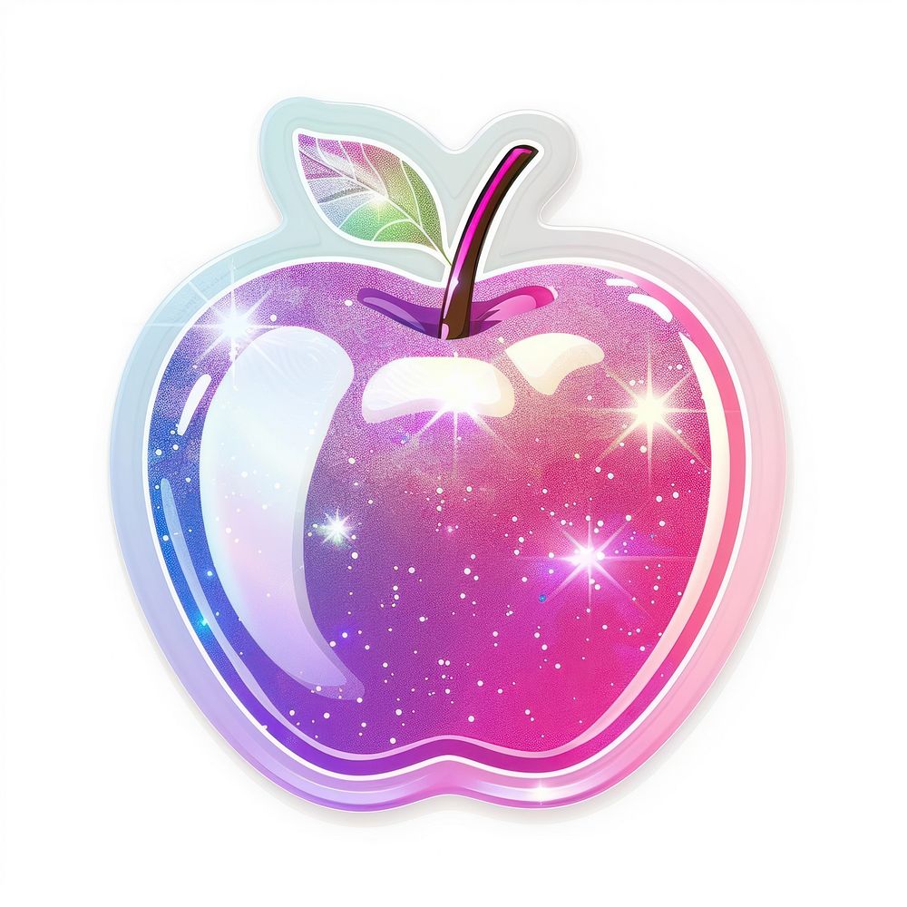 Glitter apple flat sticker produce fruit plant.