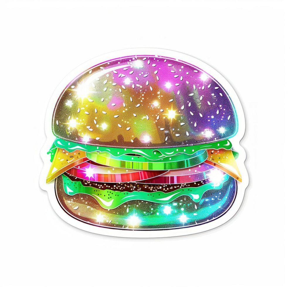 Glitter burger sticker clothing apparel hardhat.