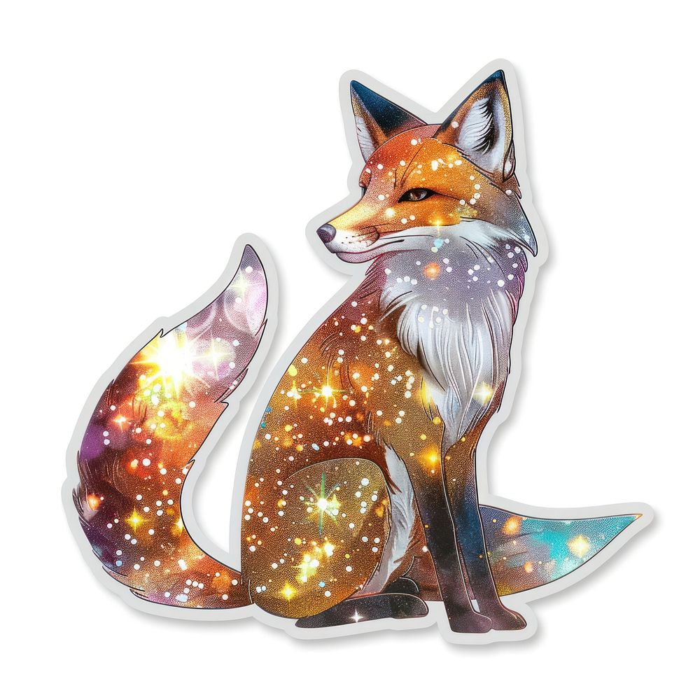Glitter fox flat sticker wildlife animal mammal.