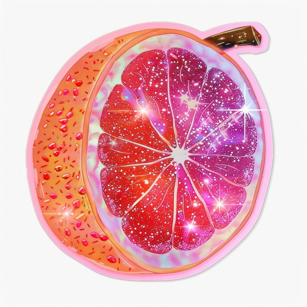 Glitter grapefruit flat sticker produce plant berry.