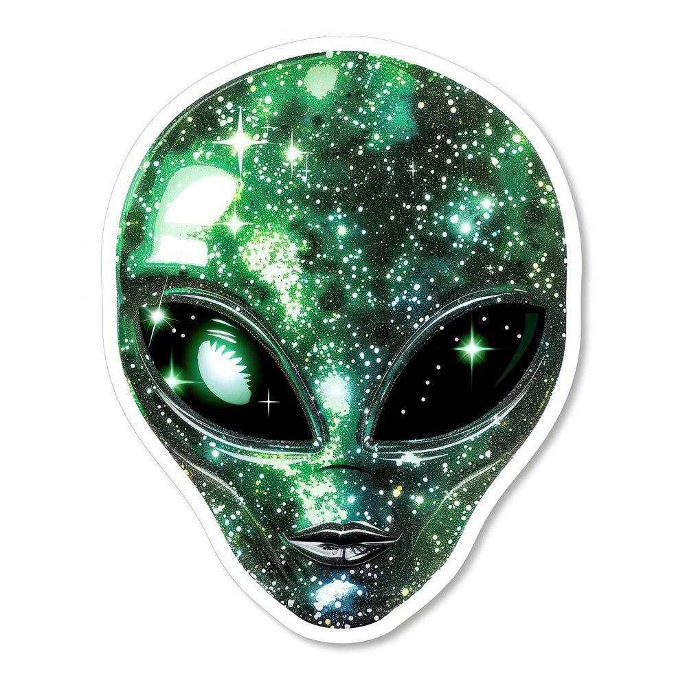 Glitter green alien face mask disk.