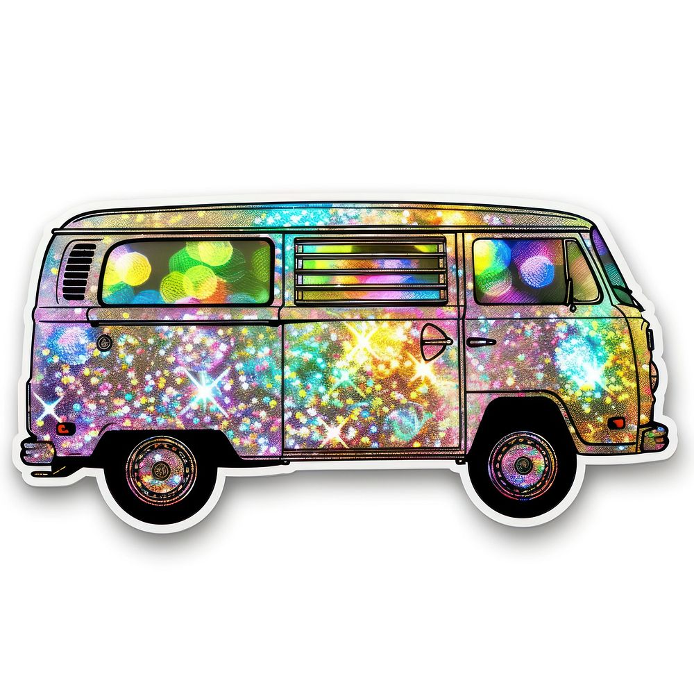 Glitter hippy van flat sticker transportation automobile caravan.