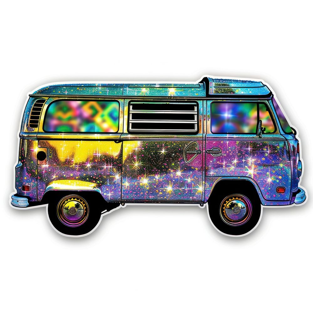 Glitter hippy van flat sticker transportation caravan vehicle.