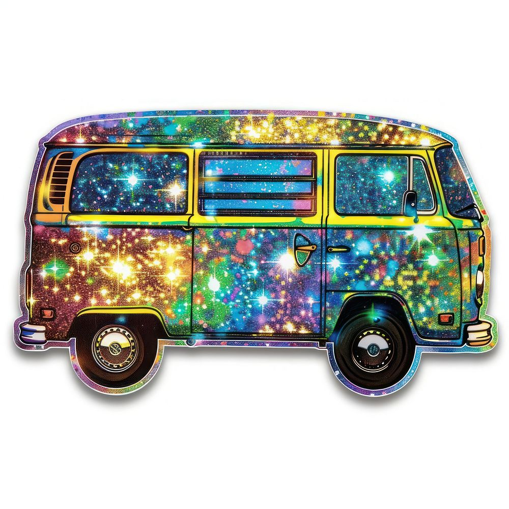 Glitter hippy van flat sticker transportation automobile vehicle.