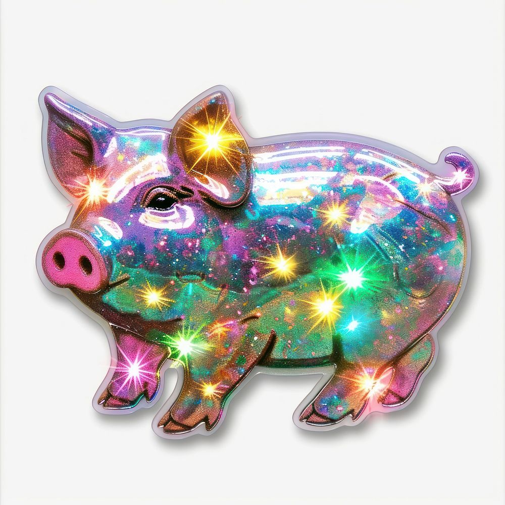 Glitter pig flat sticker animal mammal piggy bank.