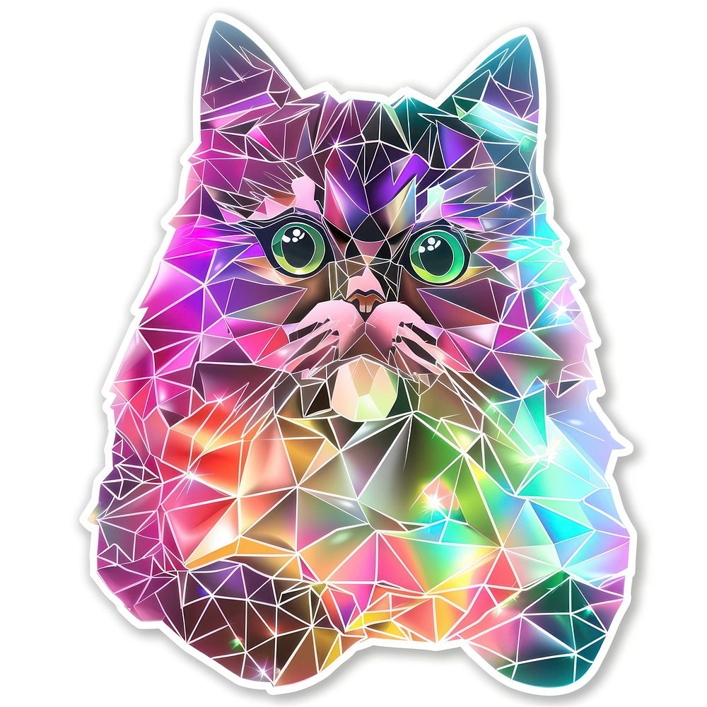 Glitter polygon cat sticker chandelier graphics collage.