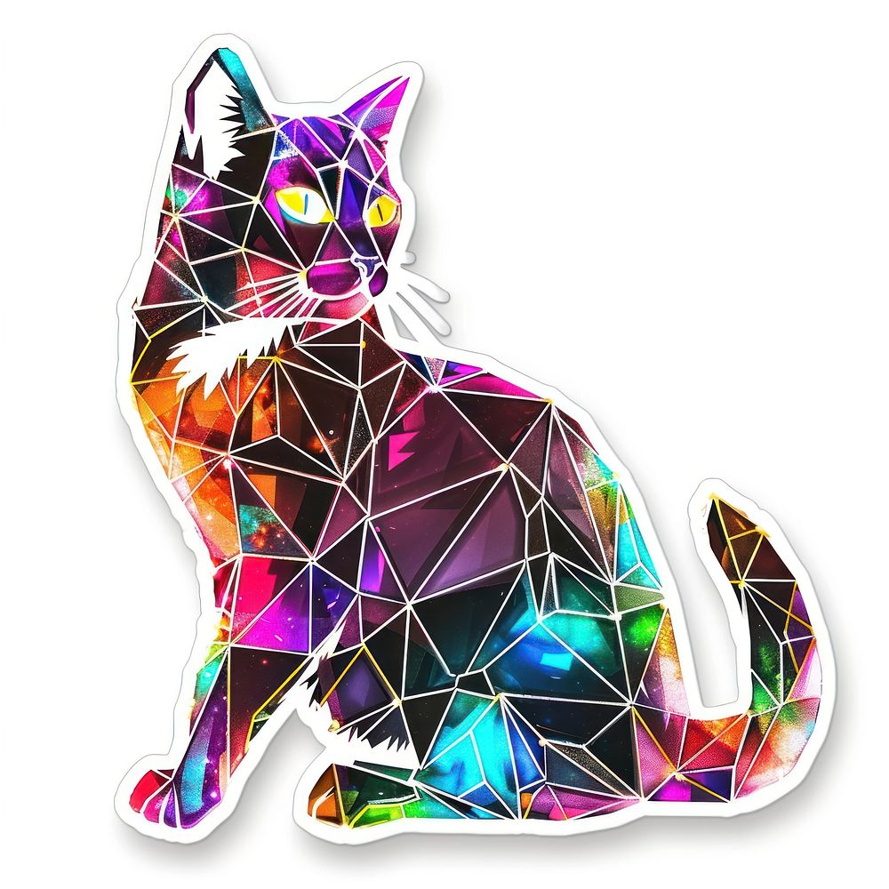 Glitter polygon cat sticker purple animal mammal.