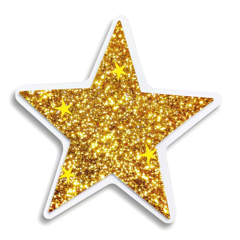 Glitter yellow shooting star real sticker symbol cross star symbol.