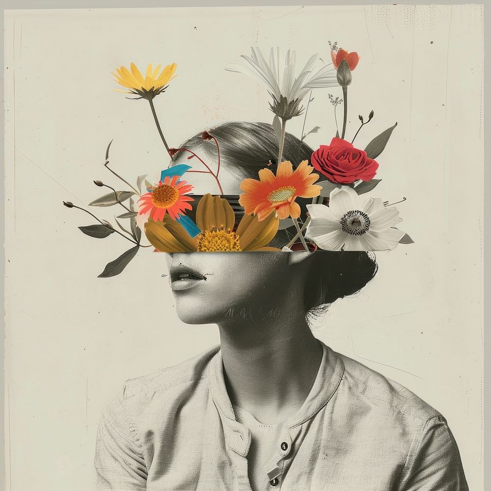 Paper collage of blindness flower photo accessories.