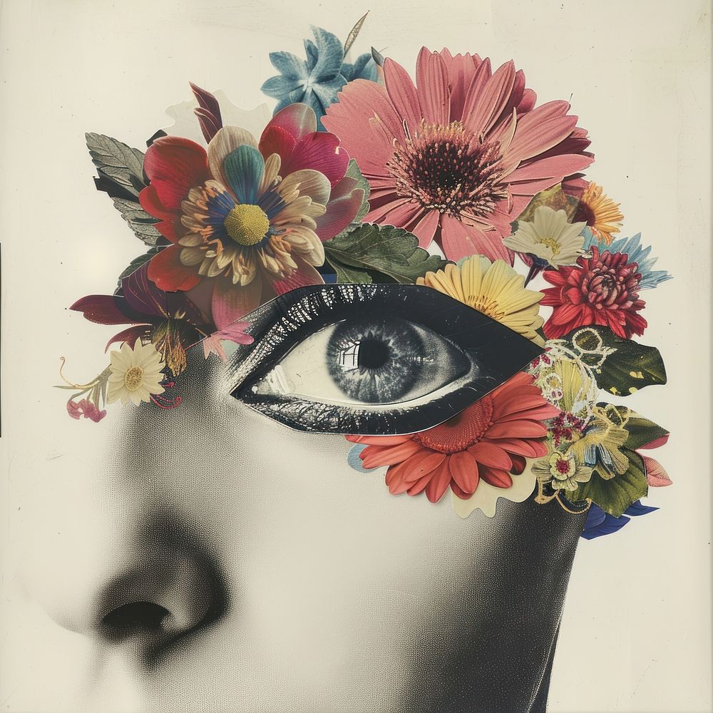 Paper collage of eye flower photo photography.