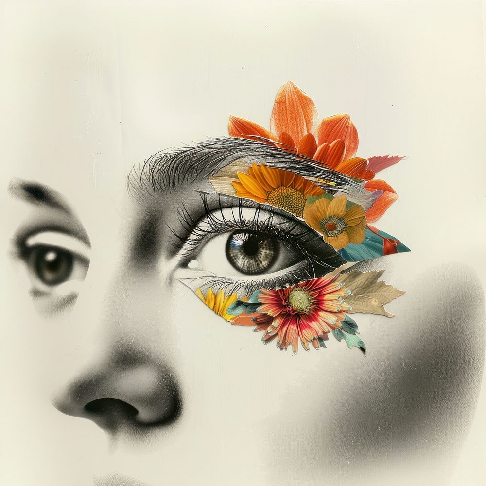 Paper collage of eye flower photo photography.