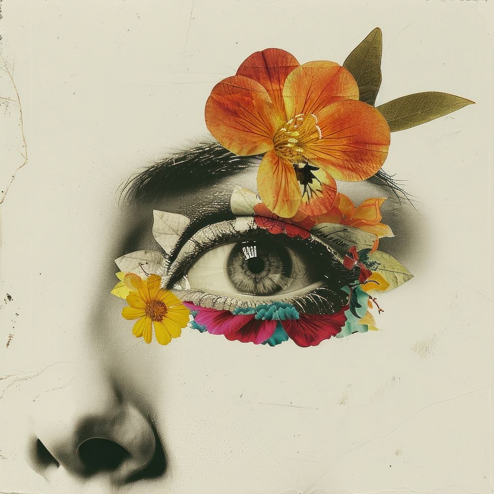 Paper collage of eye flower photo accessories.