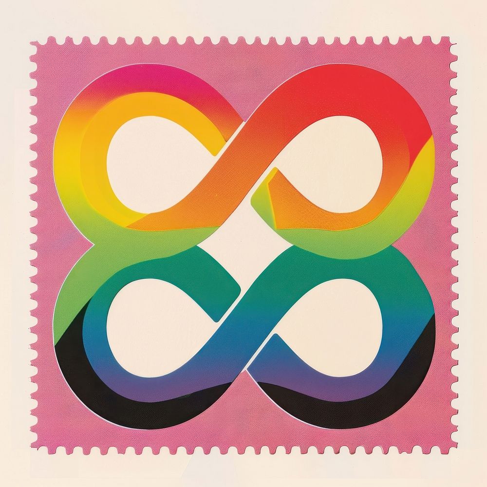 Infinity icon Risograph postage stamp text art.