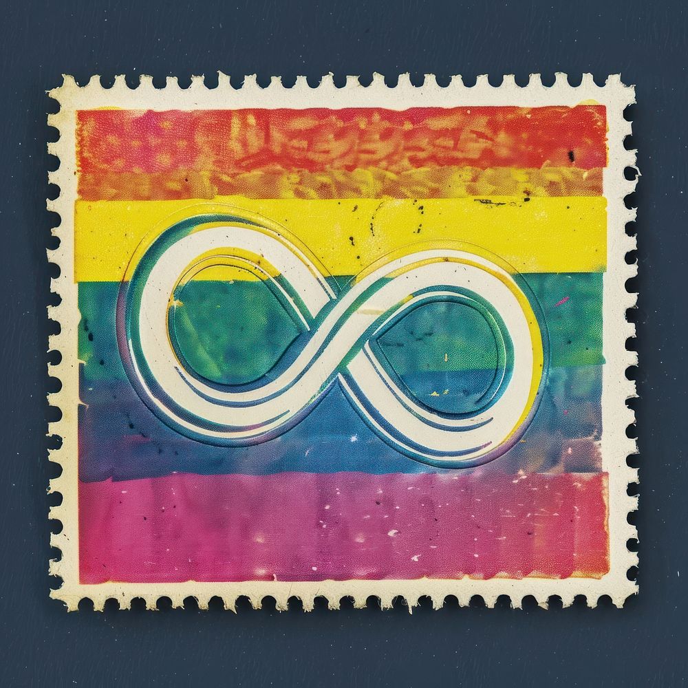 Infinity icon Risograph postage stamp text.