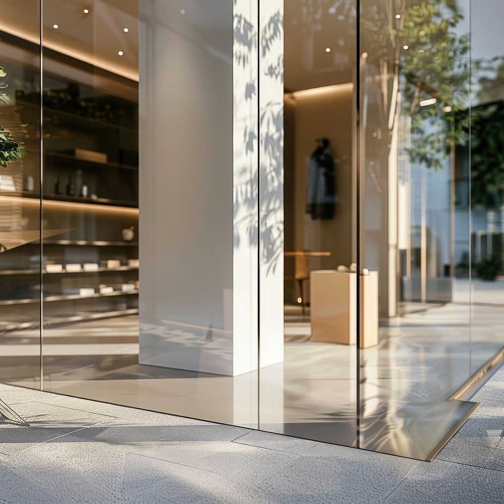 Material of its base is glass mockup door indoors person.