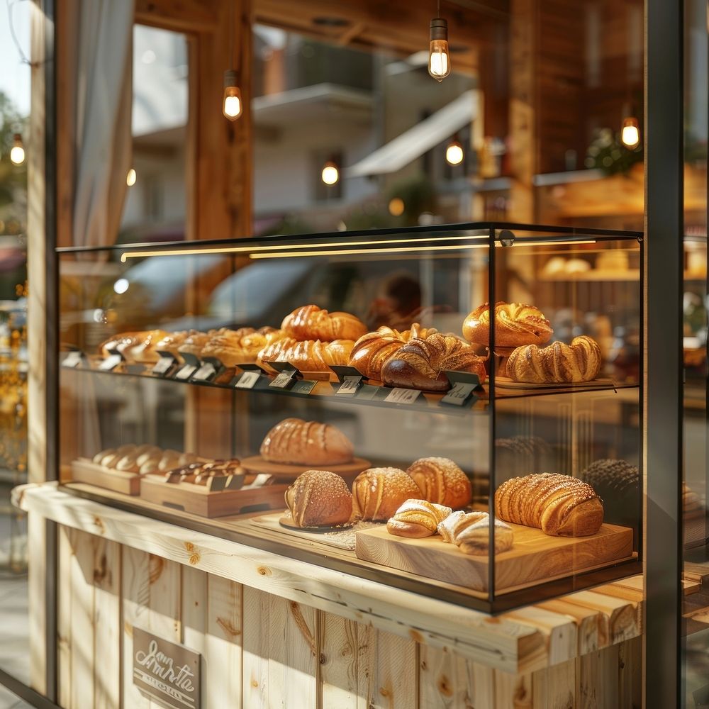 Material of its base is glass mockup bakery shop person.