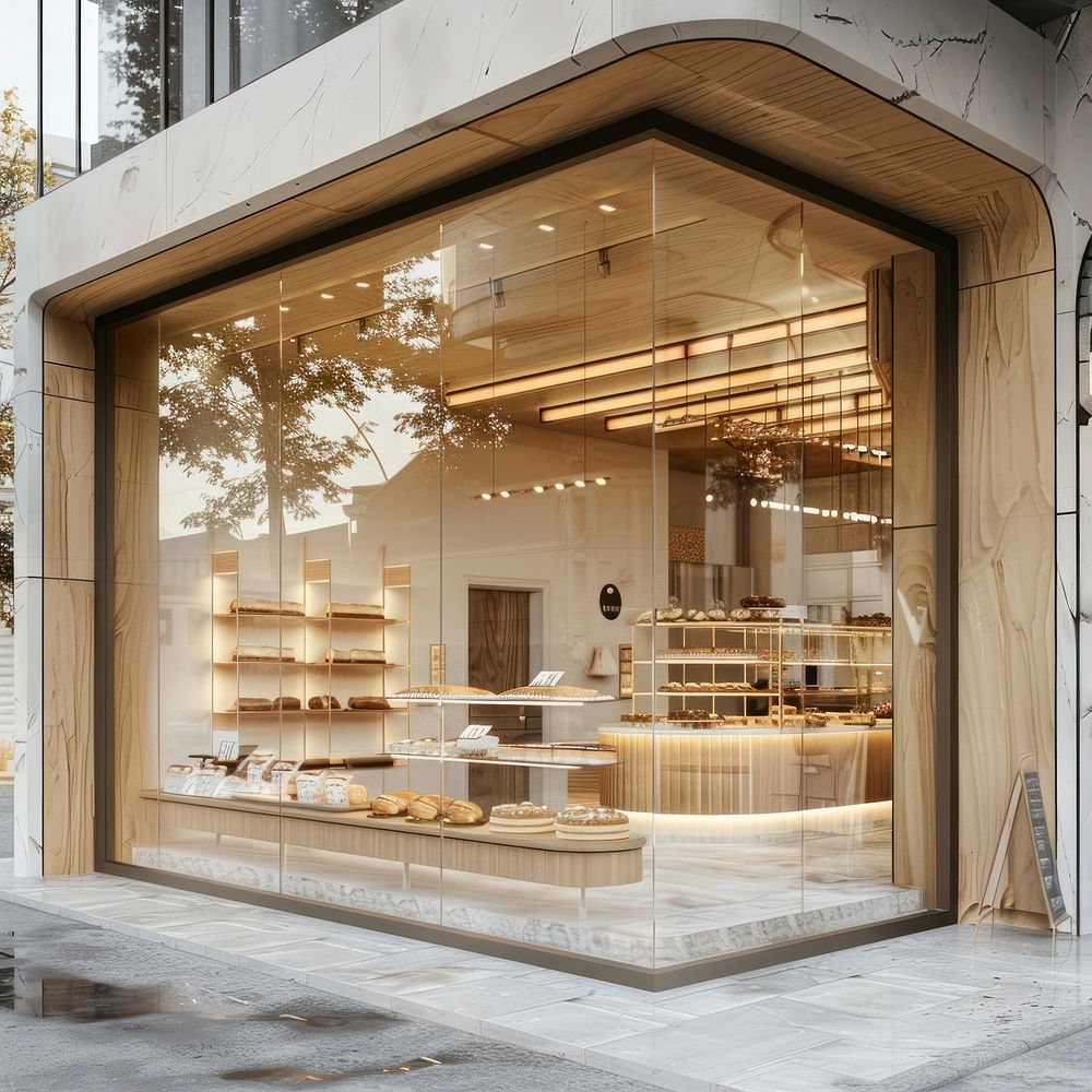 The material of its base is glass mockup shop person bread.