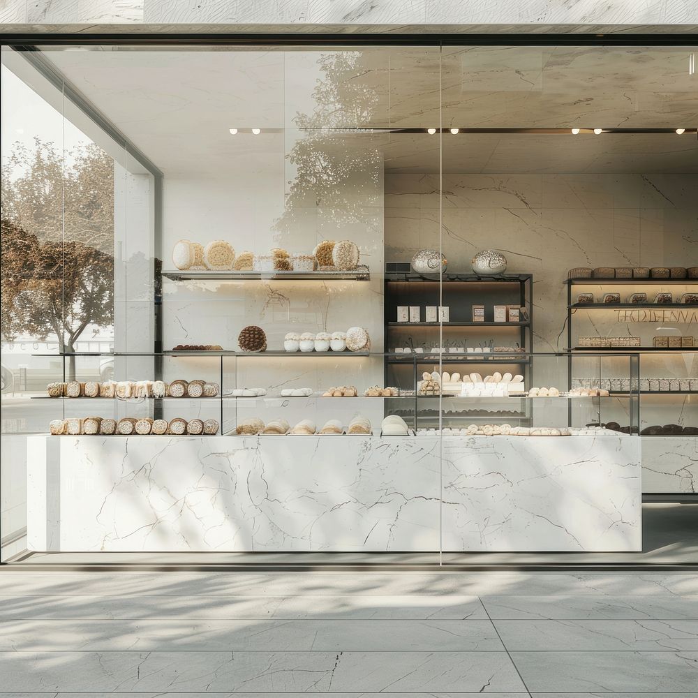 The material of its base is glass mockup bakery shop plate.