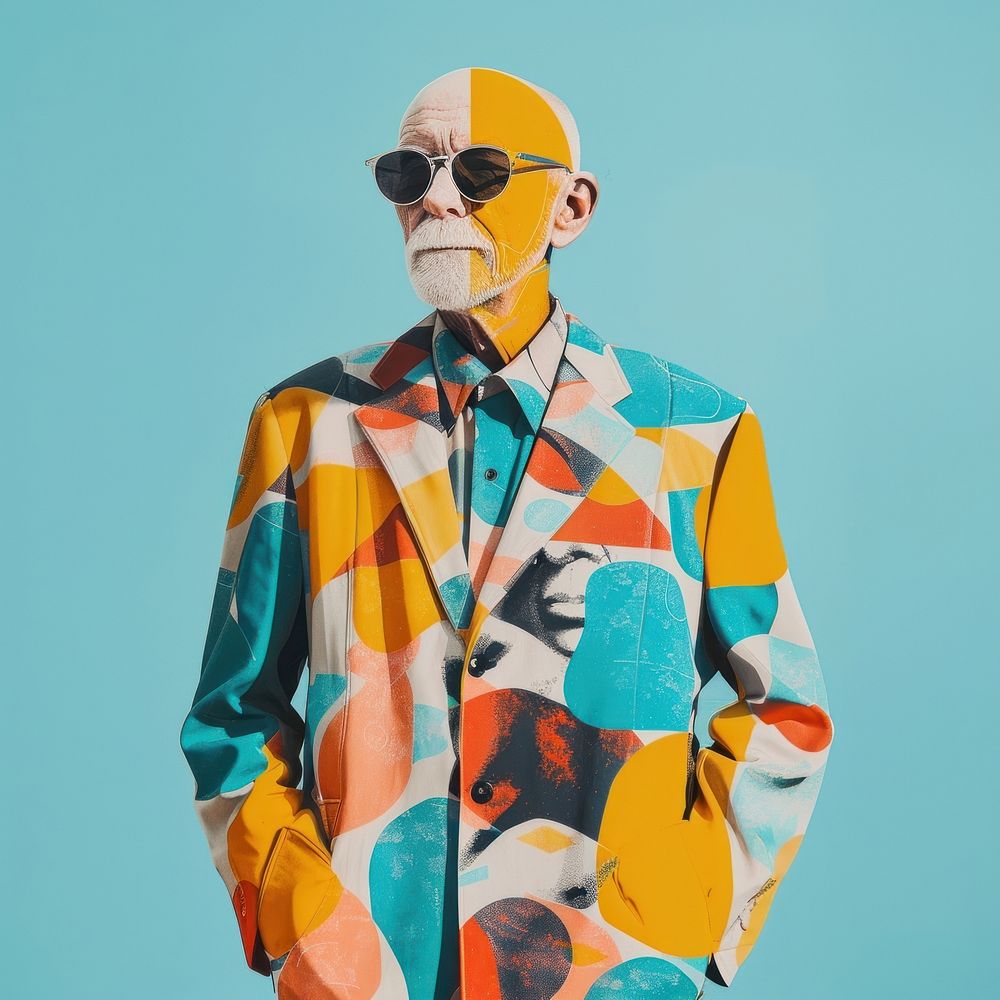 Fashionable senior man sunglasses accessories beachwear.