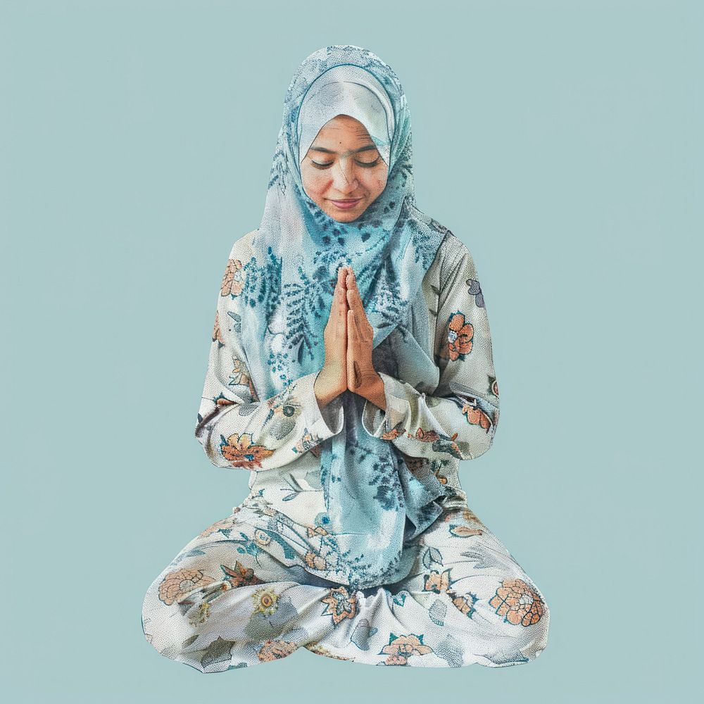 Photo collage of Muslim praying clothing exercise apparel.