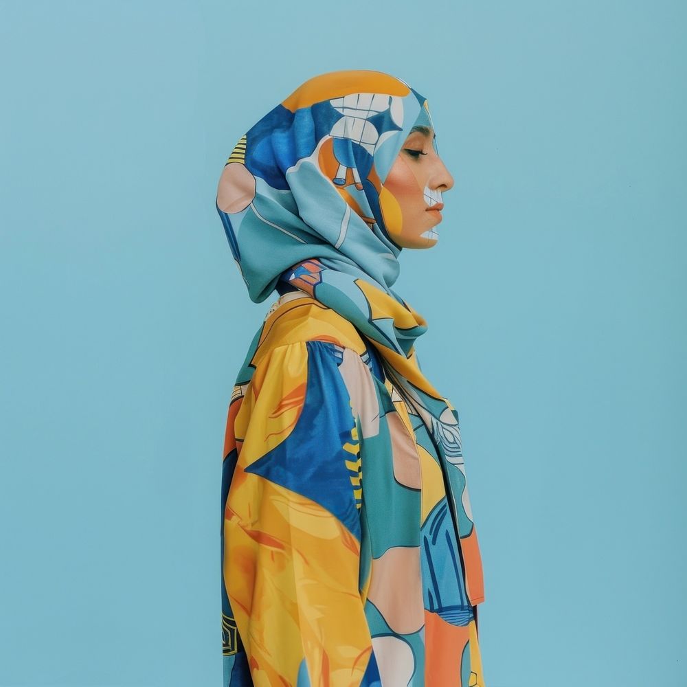 Photo collage of muslim woman clothing apparel scarf.