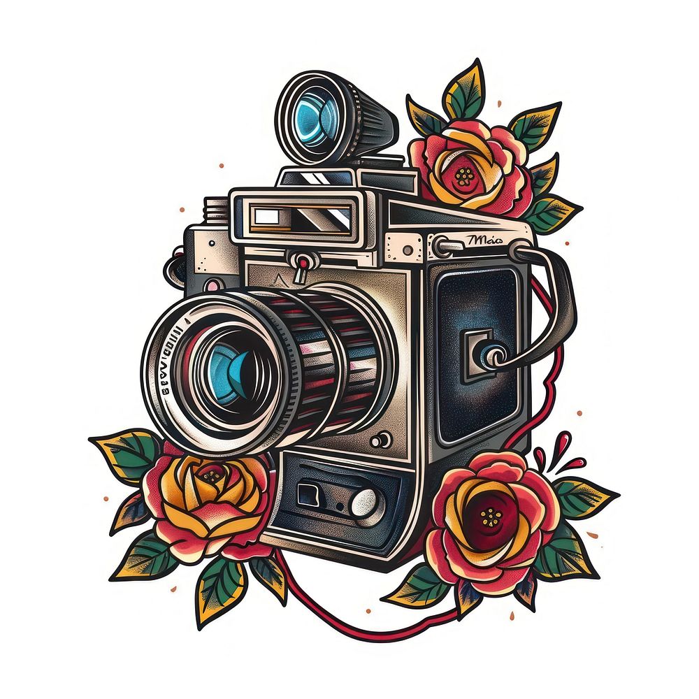 Tattoo illustration of a SLR camera electronics photography dynamite.