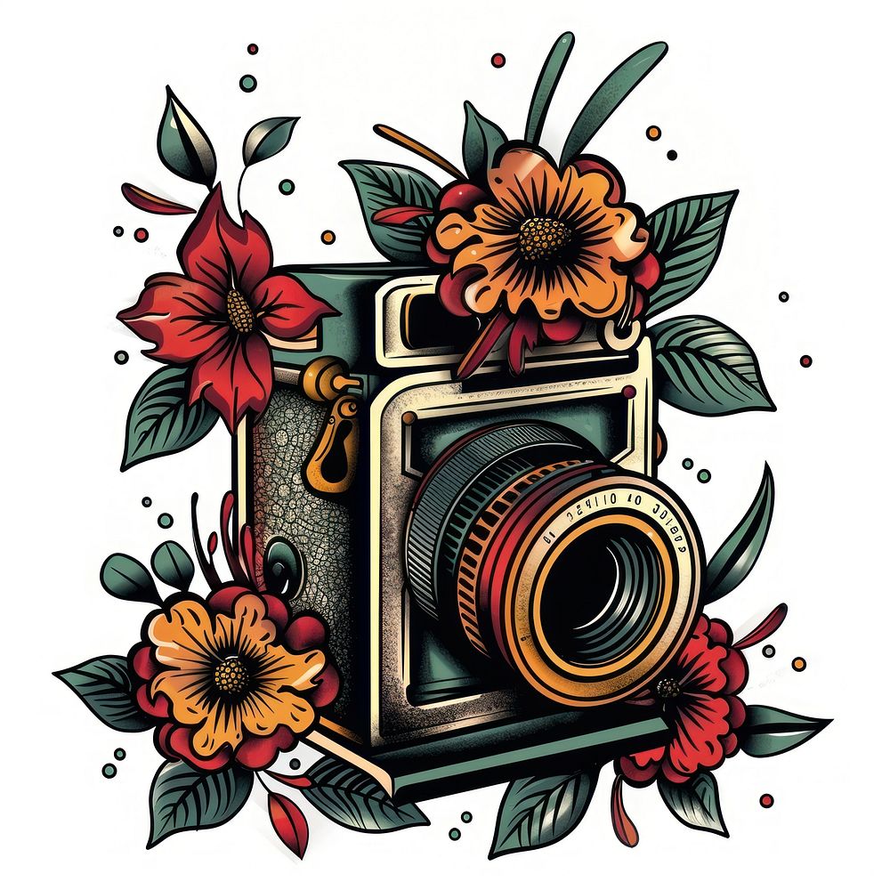 Tattoo illustration of a SLR camera electronics photography graphics.