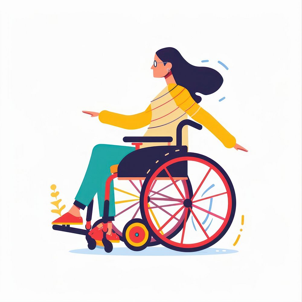 Handcap woman on a wheelchair furniture machine device.