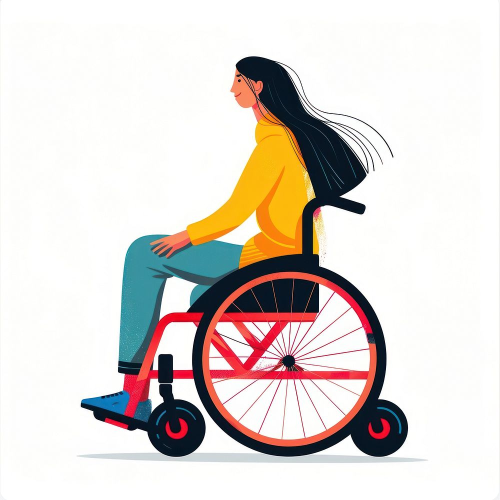 Handcap girl on a wheelchair transportation furniture e-scooter.