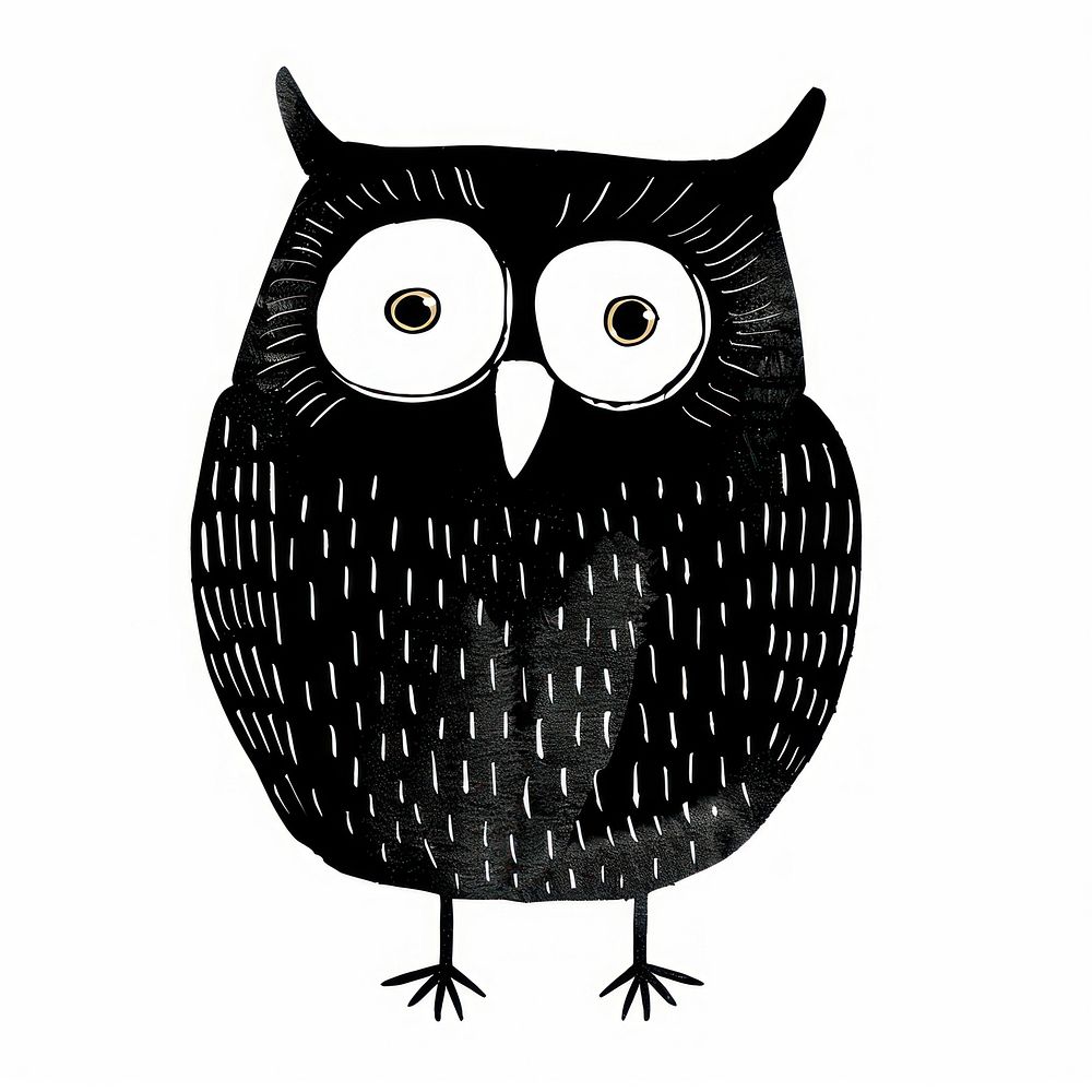 Art owl illustrated blackbird.