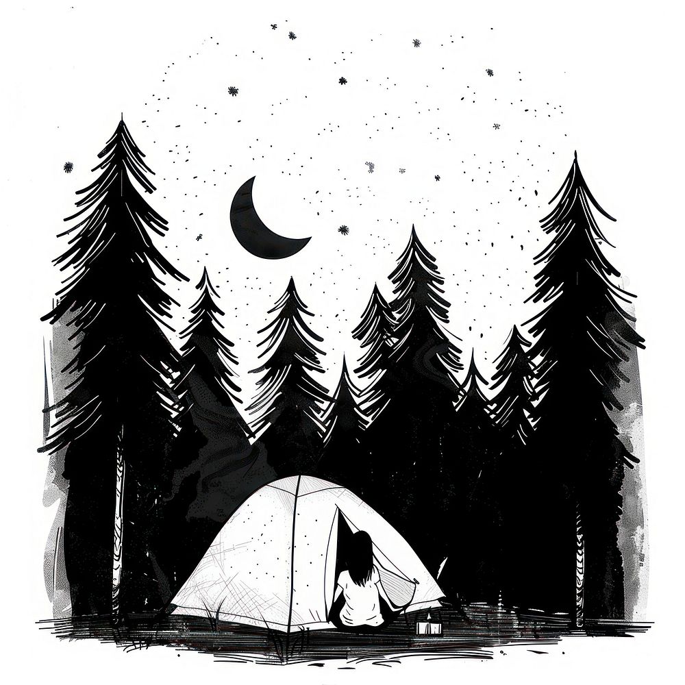 Camping art illustrated silhouette.