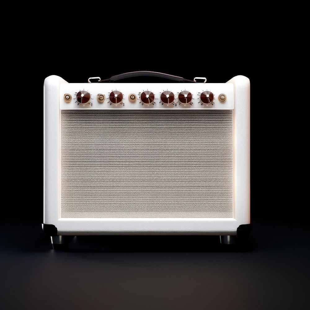 A white guitar amplifier with one speaker and two volume knobs for neutral background electronics audio speaker.