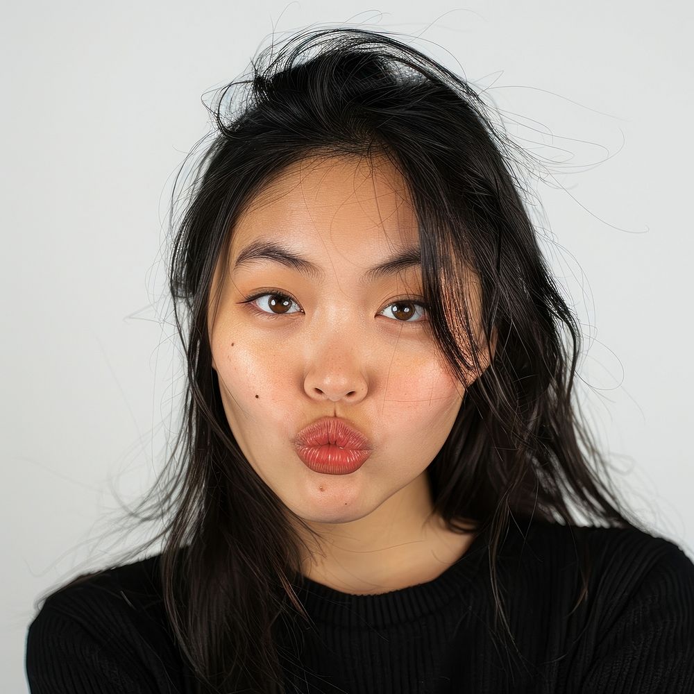 Close up face asian girl sassy face and pose in photobooth snap shot photography portrait person.