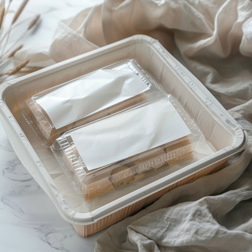 Focus on a white label on top plastic wrap first aid.