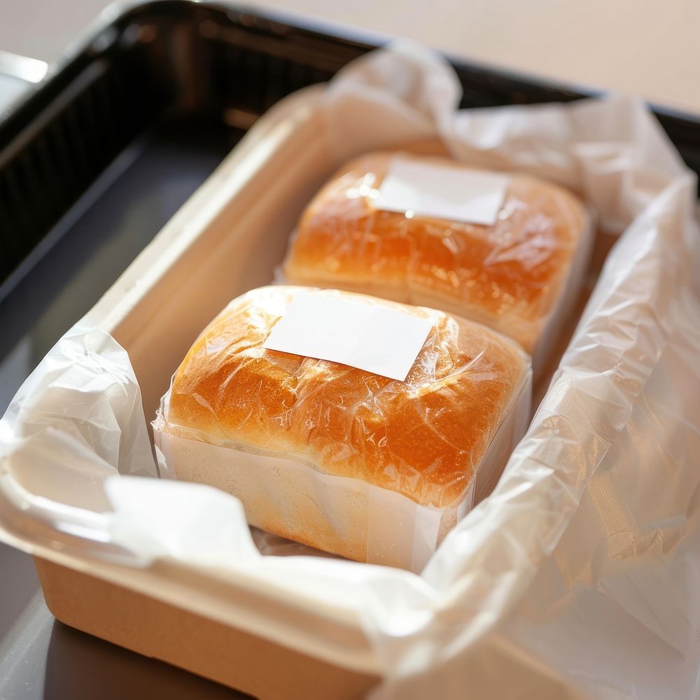 Focus on a white label on top bread food french loaf.