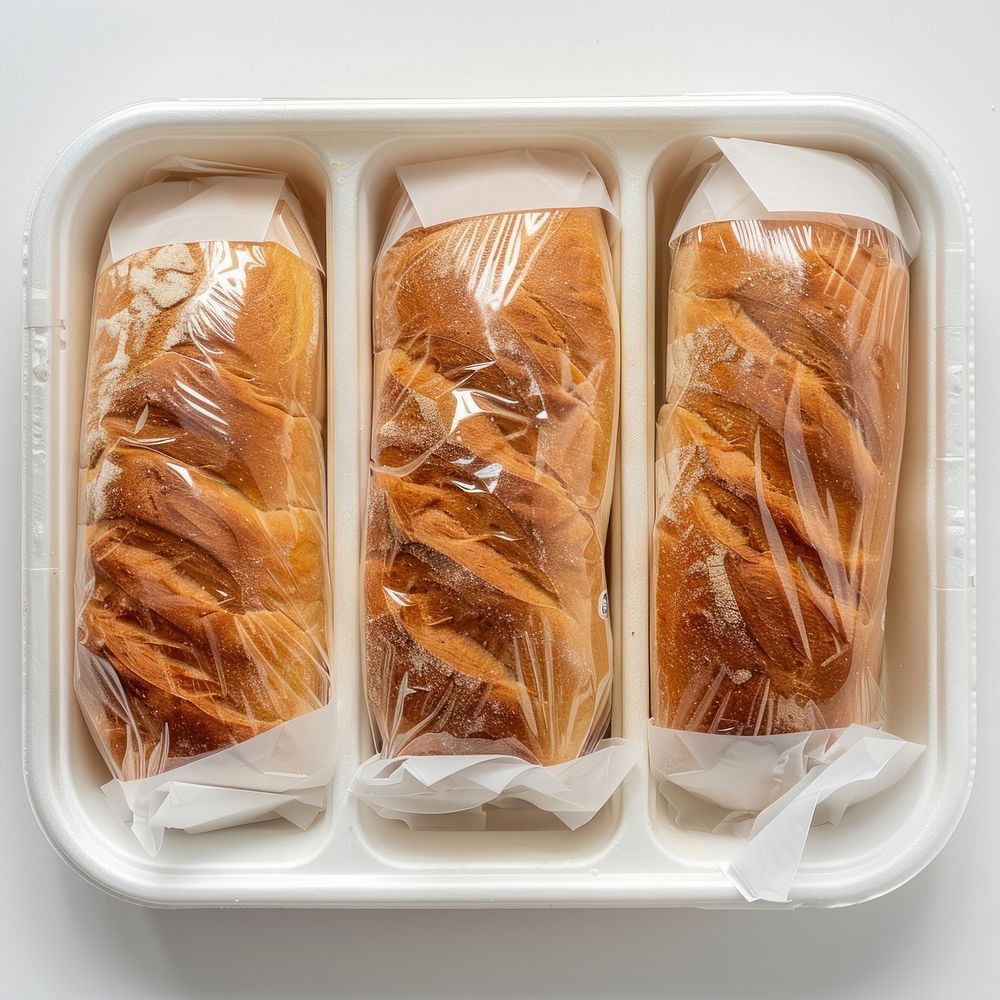 Focus on a white label on top bread baguette food.