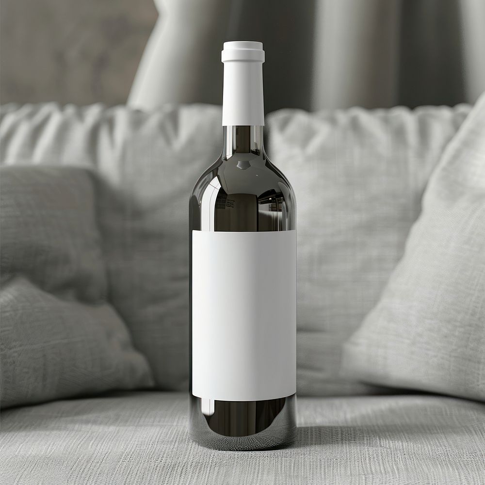 Blank white label wine bottle mockup beverage alcohol liquor.