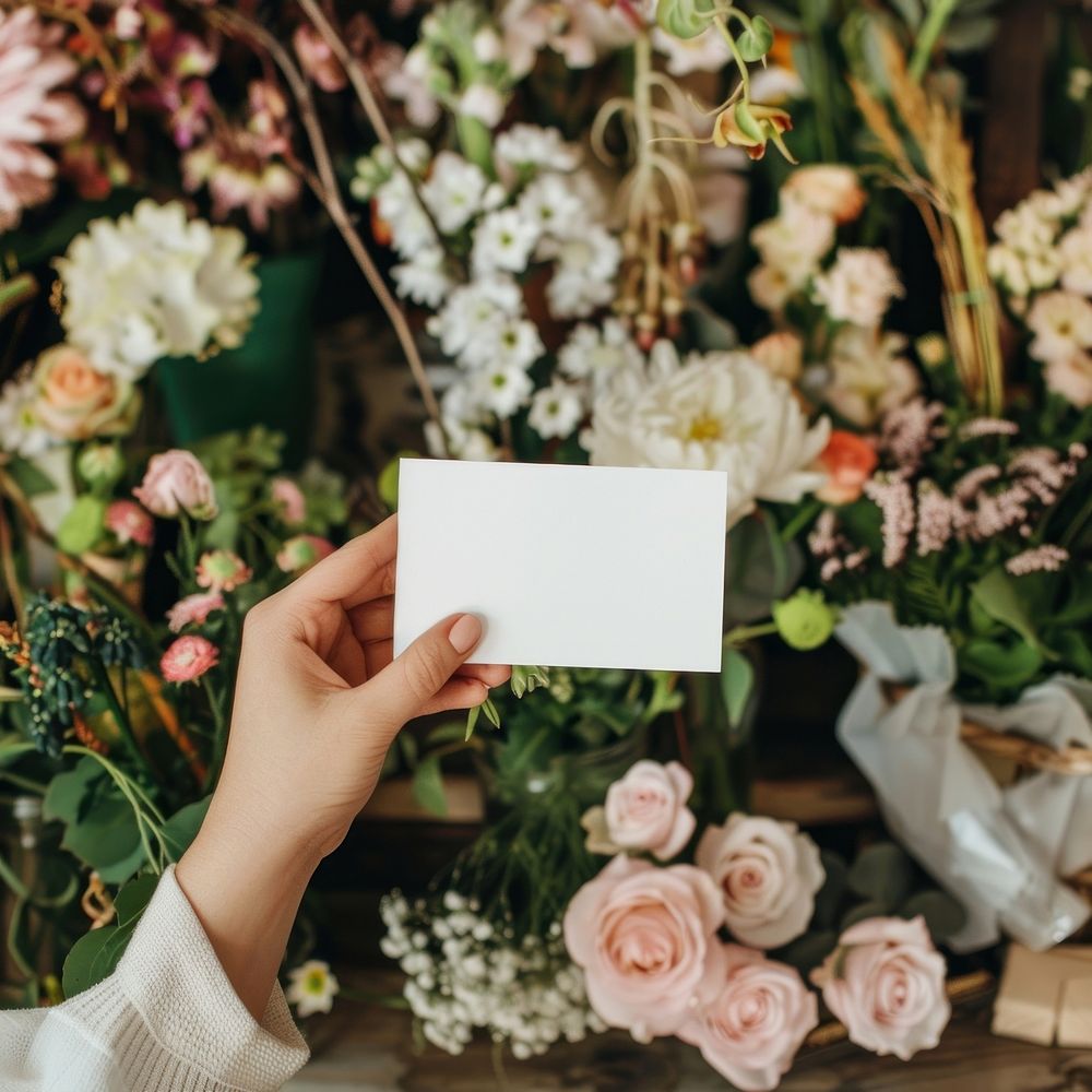 Blank business card mockup flower blossom plant.