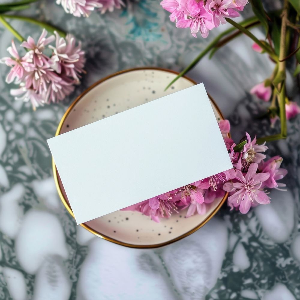 Blank business card mockup flower blossom dahlia.