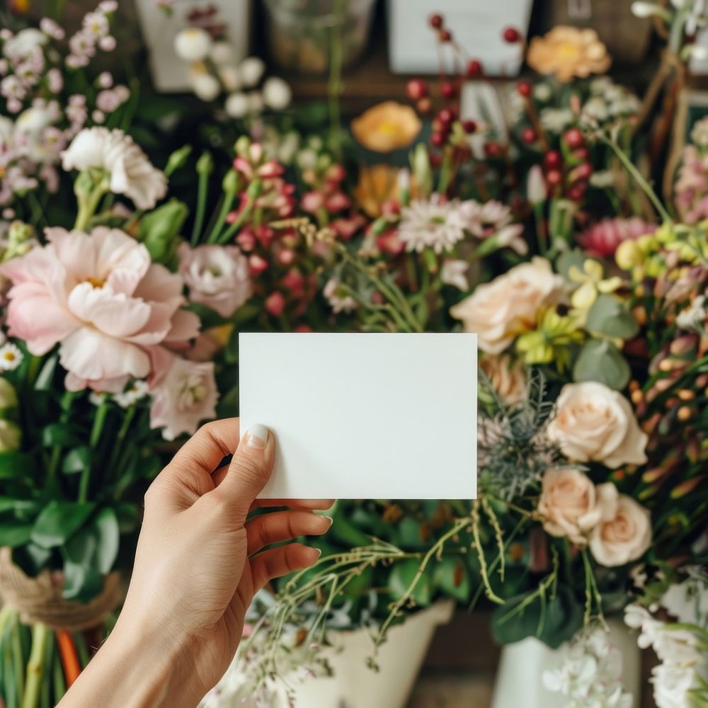 Blank business card mockup flower graphics blossom.