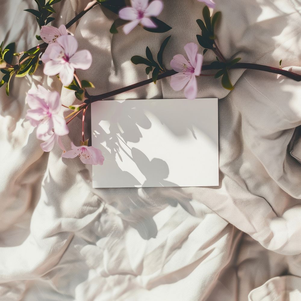 Blank business card mockup flower blossom person.