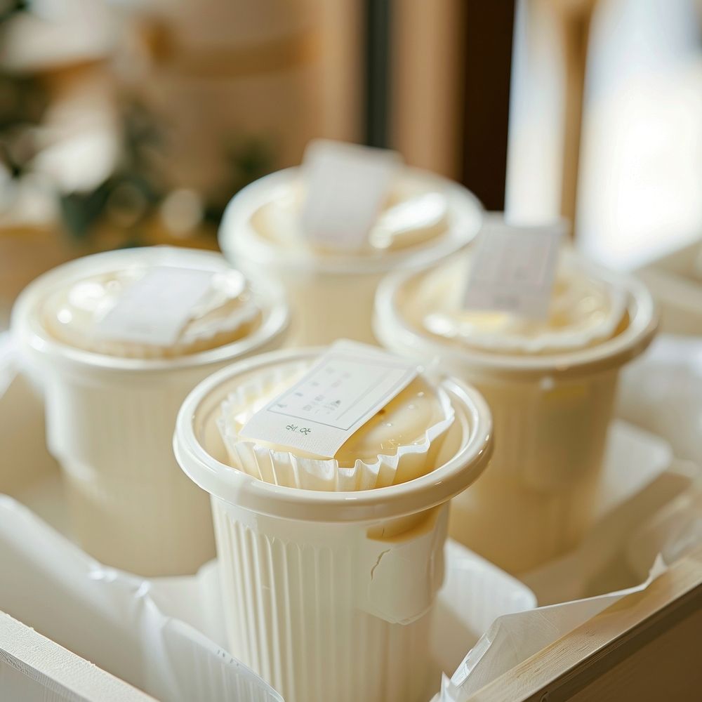 Small plastic bakery cup dessert butter cream.