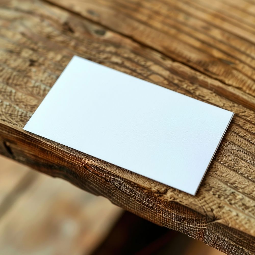 Blank white business card mockup wood publication hardwood.