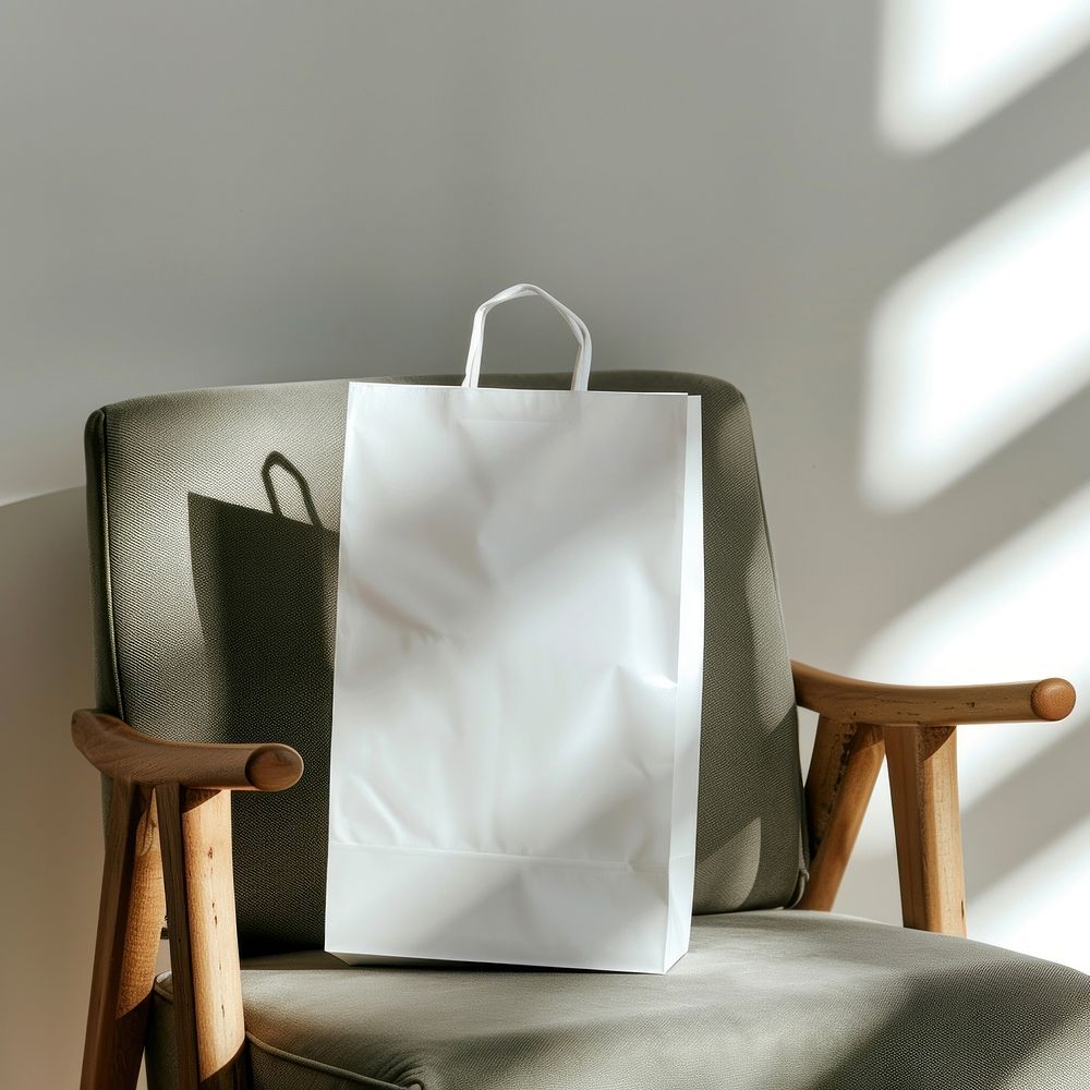 Blank white shopping bag chair accessories furniture.