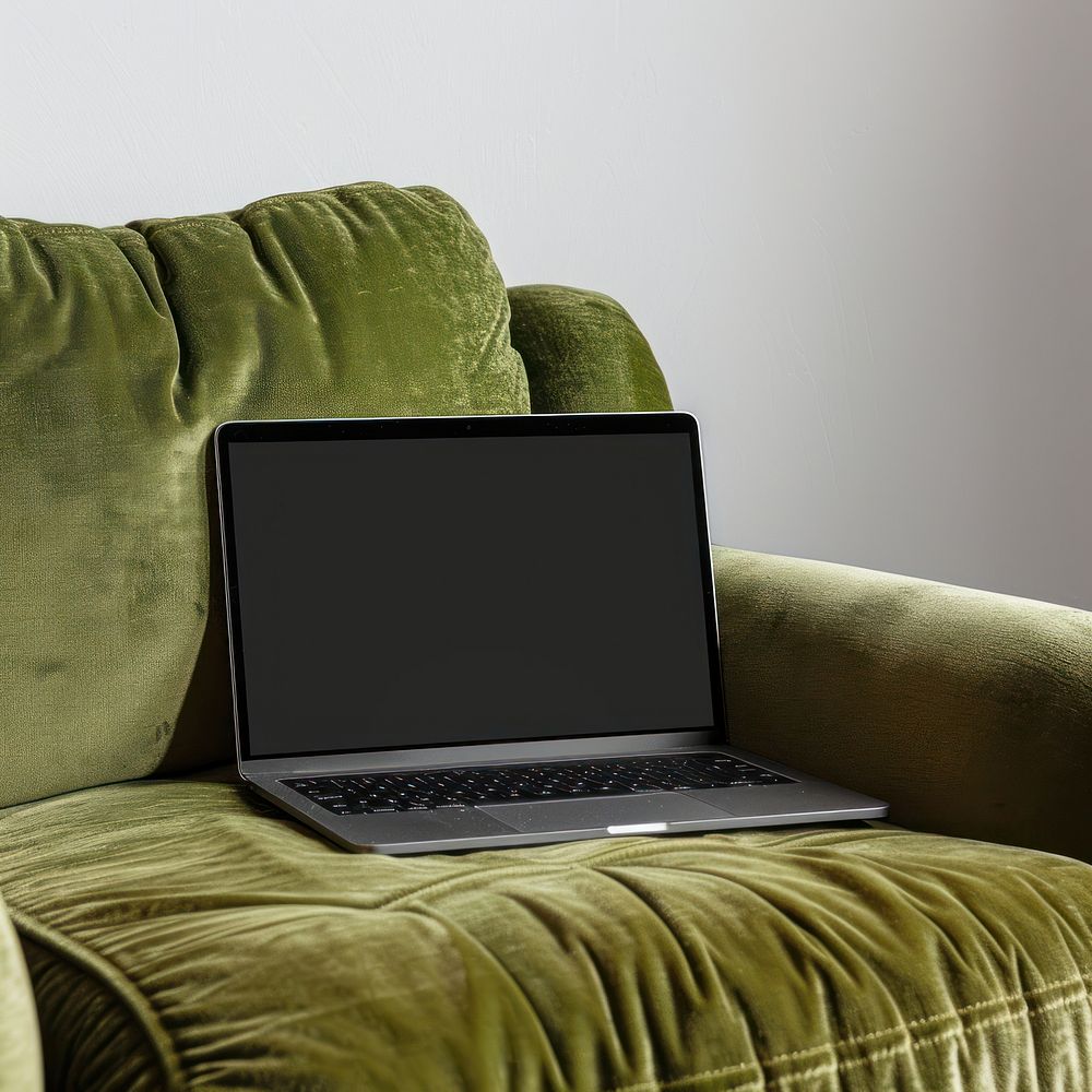 Blank screen laptop electronics furniture computer.