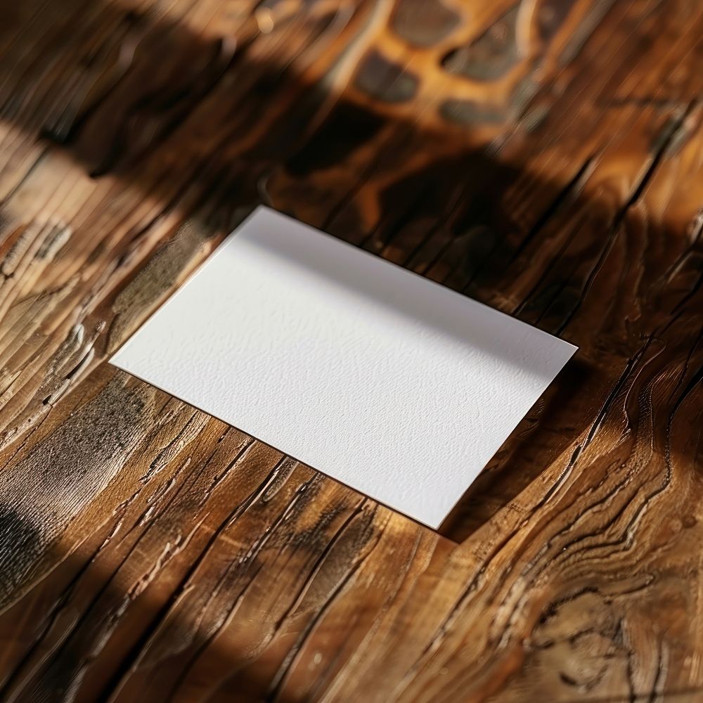 A blank business card wood hardwood indoors.